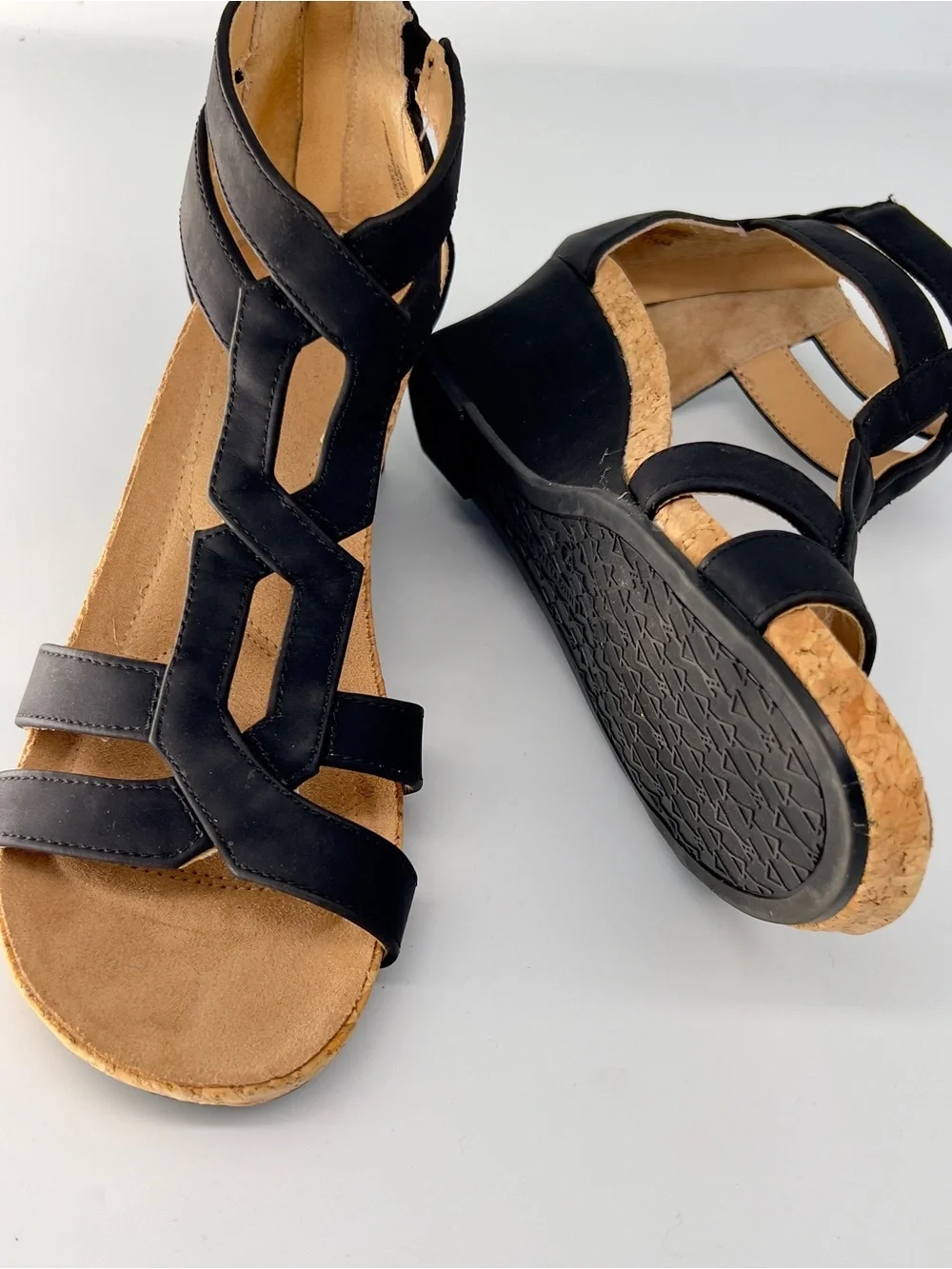 Adrienne Vittadini Black Strappy Women's Wedge Sandals